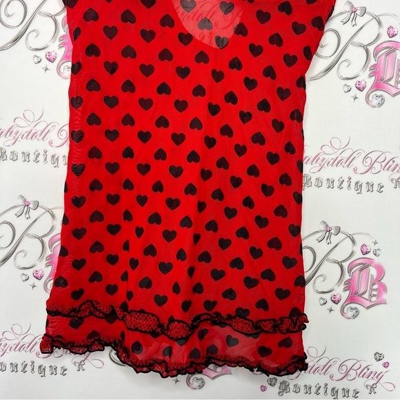 Nature intimates babydoll Chemise heart polka dot ❤️ red and black Lacey y2k - Picture 4 of 7